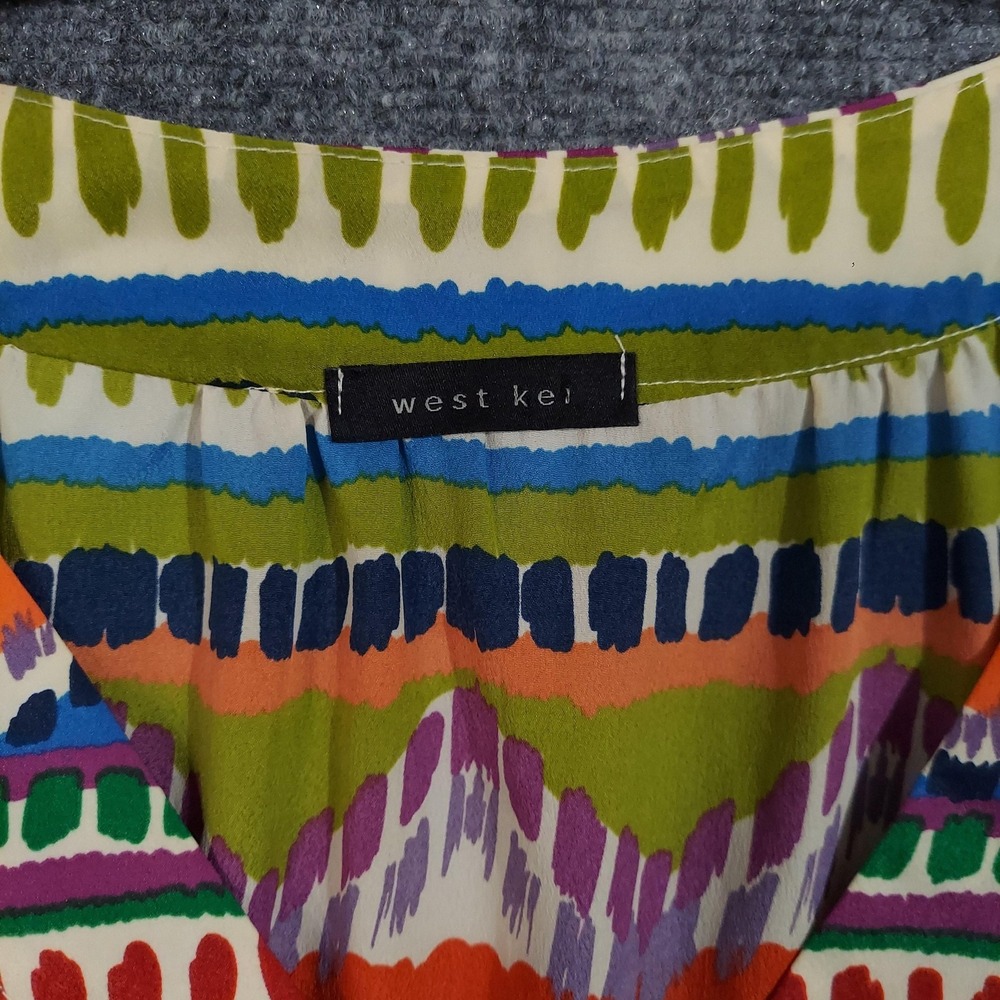 West Kei Blouse Tunic Womens XL Striped V Neck 3/4 Roll Tab Top Summer Beach - Picture 5 of 9